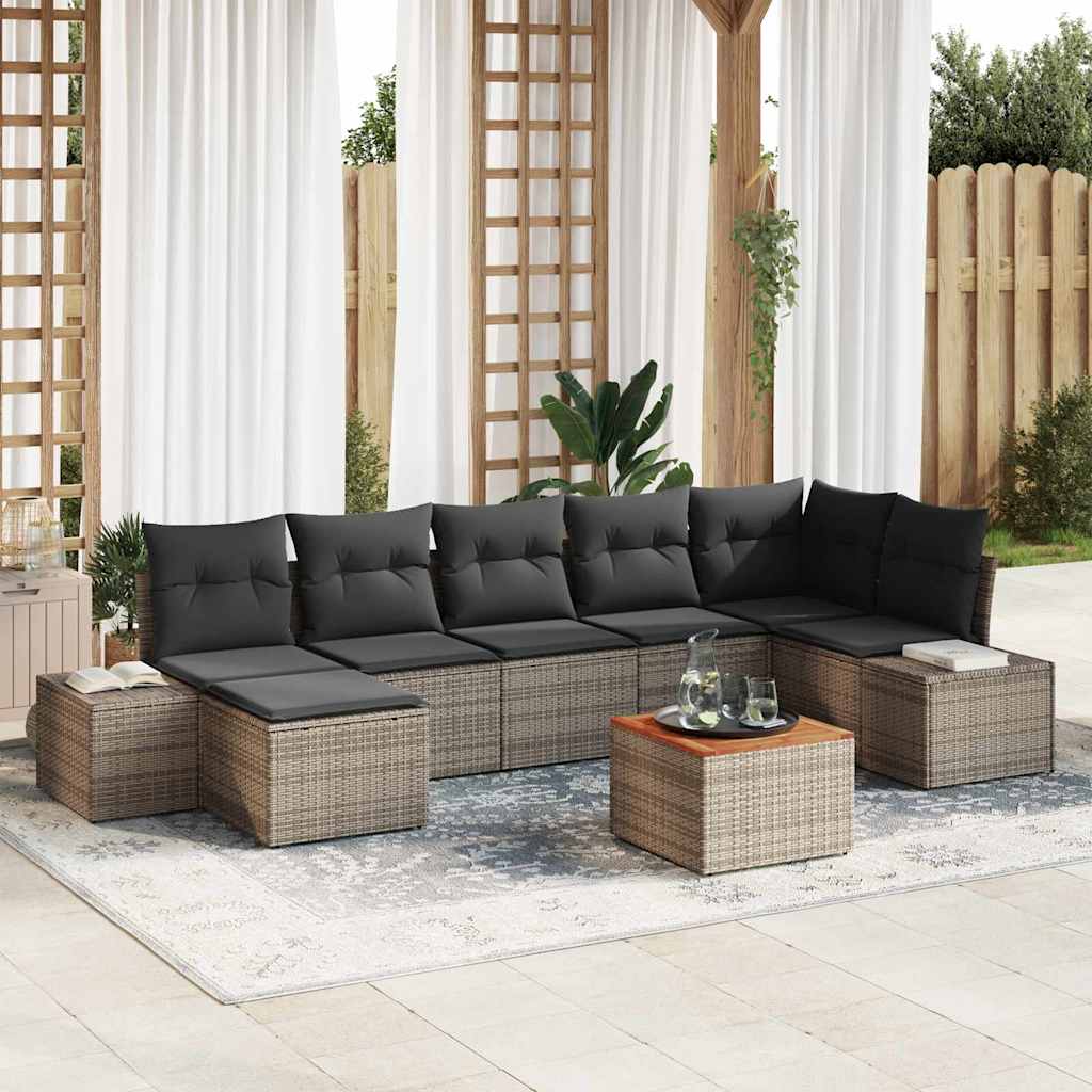 Tuinbankenset met kussen 8 pcs Grijs poly rattan is nu te koop bij PeponiXL, paradijselijk wonen!