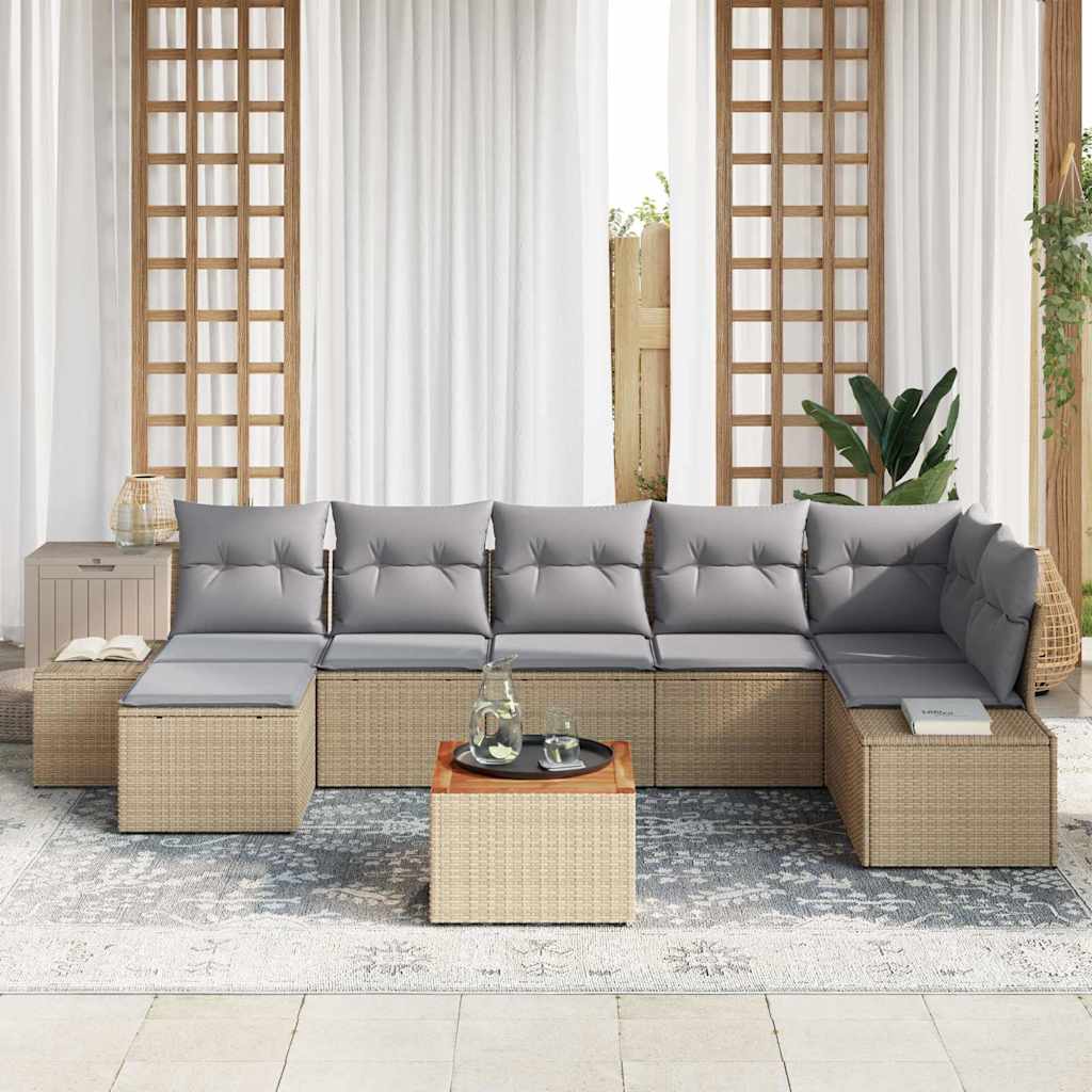 Tuinbankenset met kussen 8 pcs Beige poly rattan is nu te koop bij PeponiXL, paradijselijk wonen!