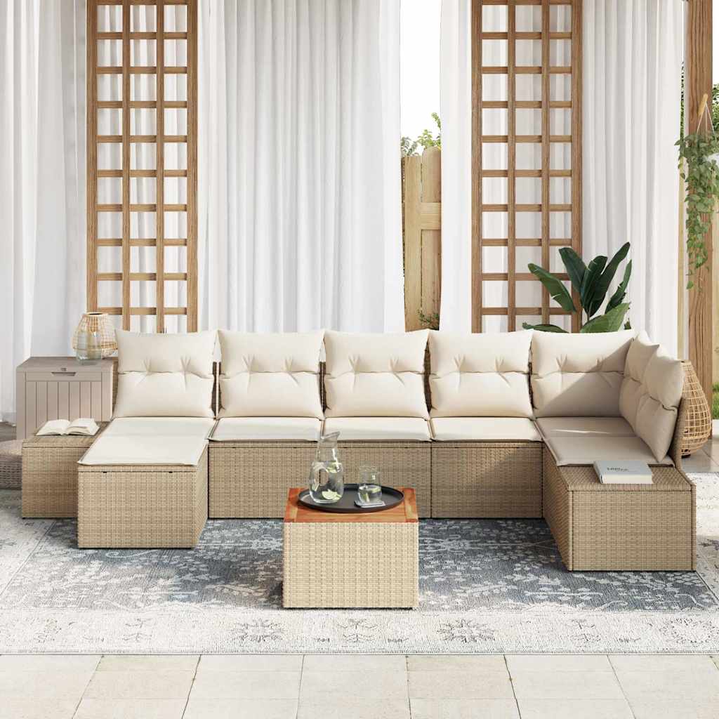 Tuinbankenset met kussen 8 pcs Beige poly rattan is nu te koop bij PeponiXL, paradijselijk wonen!