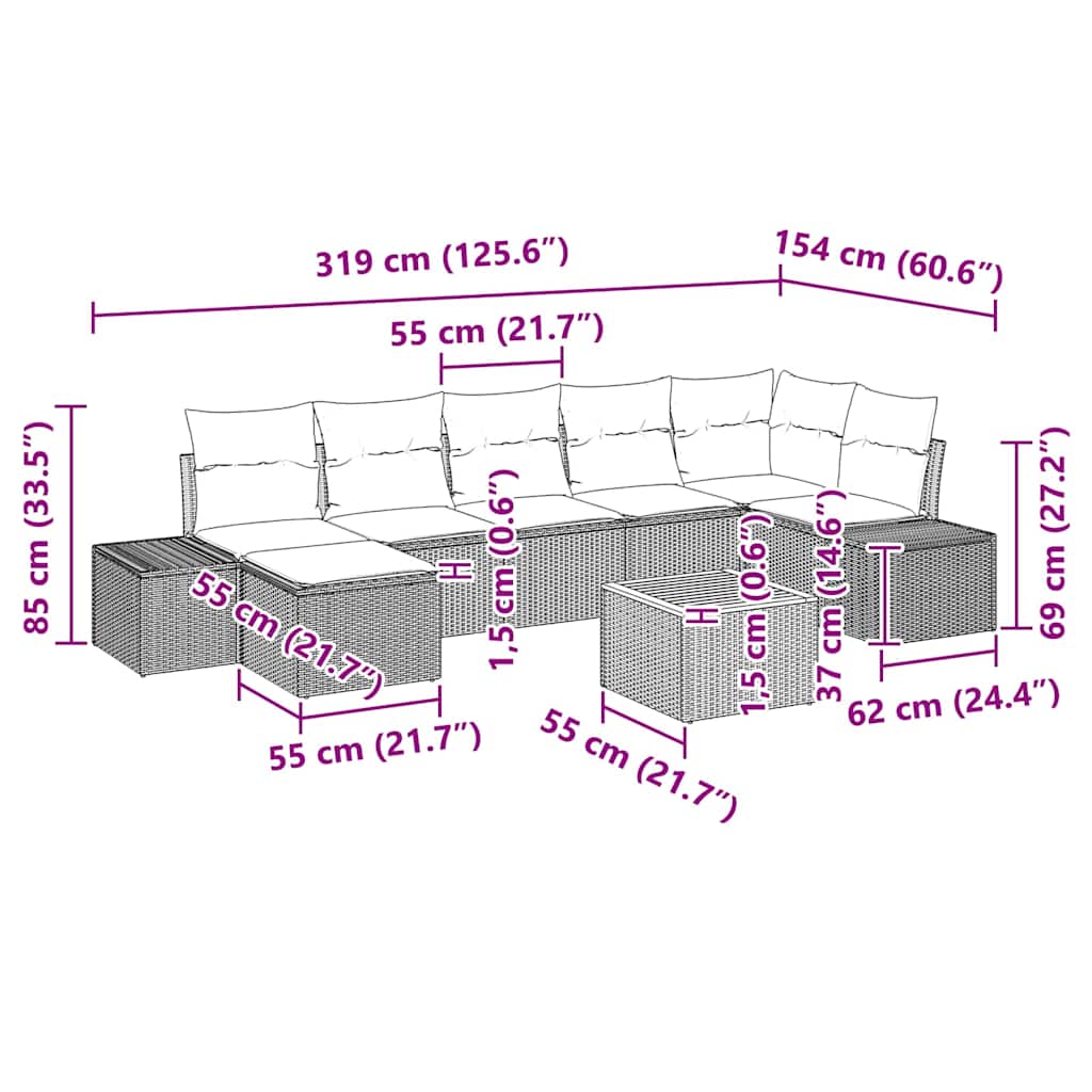 Tuinbankenset met kussen 8 pcs Zwart poly rattan is nu te koop bij PeponiXL, paradijselijk wonen!