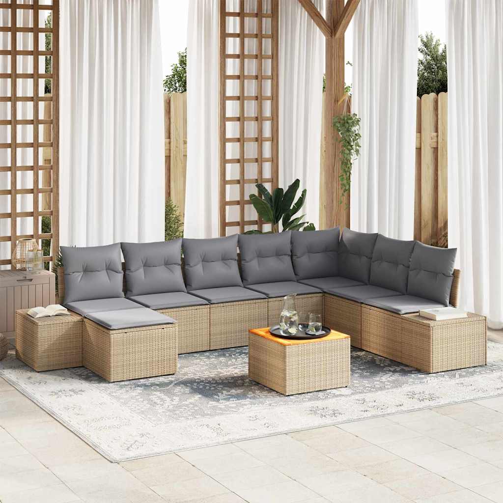 Tuinbankenset met kussen 9 pcs Beige poly rattan is nu te koop bij PeponiXL, paradijselijk wonen!