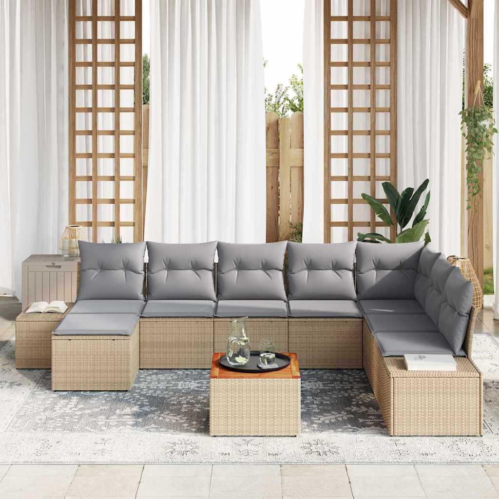 Tuinbankenset met kussen 9 pcs Beige poly rattan is nu te koop bij PeponiXL, paradijselijk wonen!