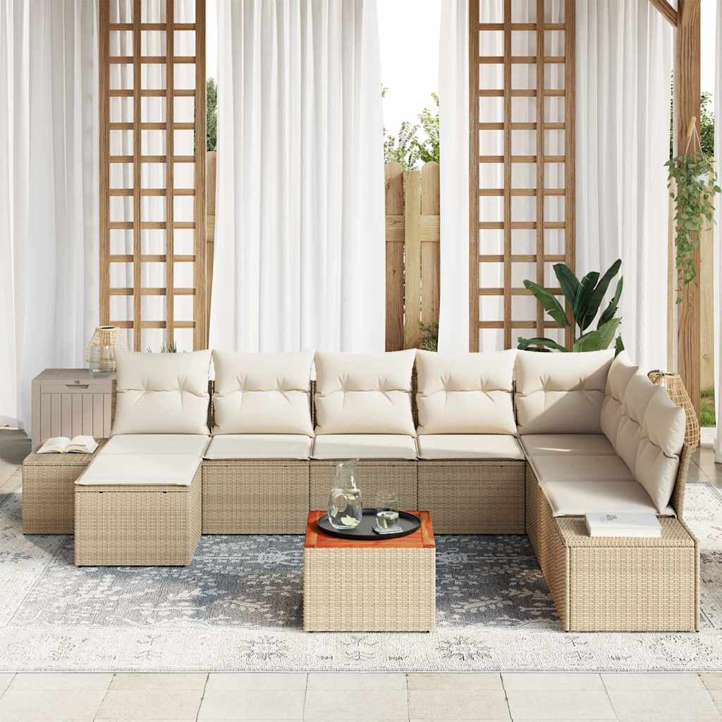 Tuinbankenset met kussen 9 pcs Beige poly rattan is nu te koop bij PeponiXL, paradijselijk wonen!
