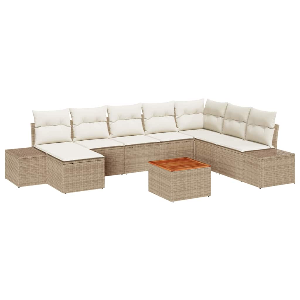 Tuinbankenset met kussen 9 pcs Beige poly rattan is nu te koop bij PeponiXL, paradijselijk wonen!