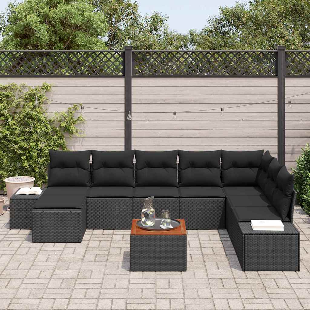 Tuinbankenset met kussen 9 pcs Zwart poly rattan is nu te koop bij PeponiXL, paradijselijk wonen!