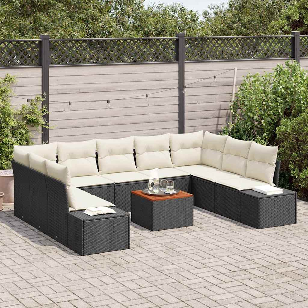 Tuinbankenset met kussen 10 pcs Zwart poly rattan is nu te koop bij PeponiXL, paradijselijk wonen!