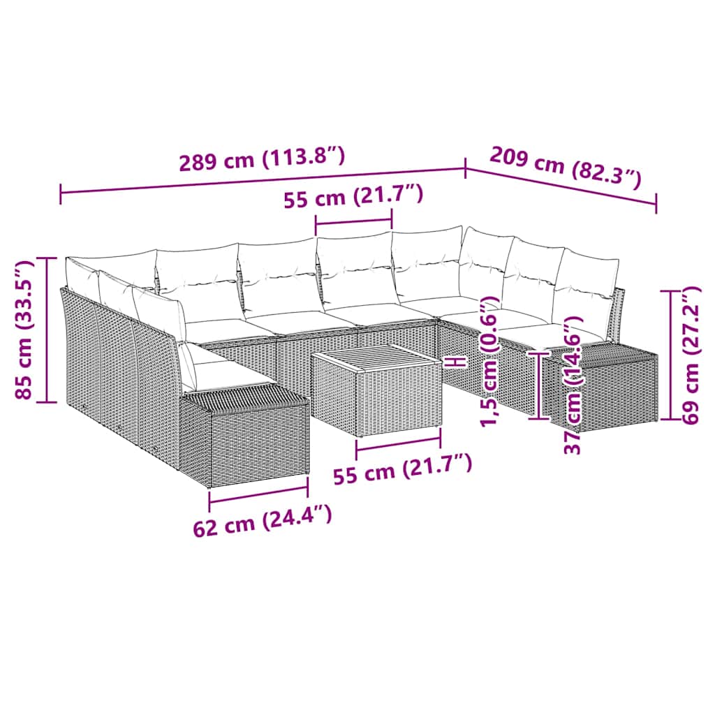 Tuinbankenset met kussen 10 pcs Grijs poly rattan is nu te koop bij PeponiXL, paradijselijk wonen!