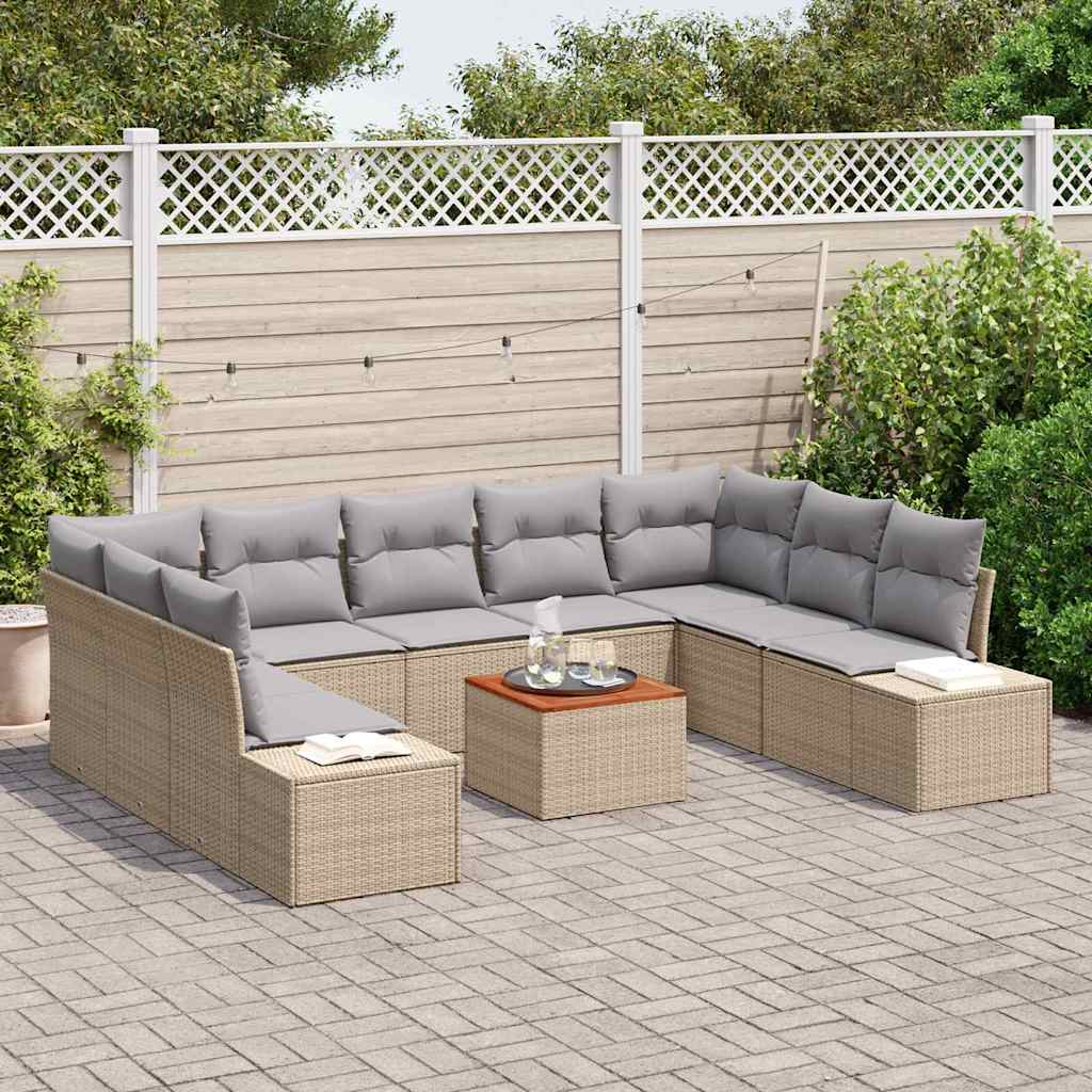 Tuinbankenset met kussen 10 pcs Beige poly rattan is nu te koop bij PeponiXL, paradijselijk wonen!