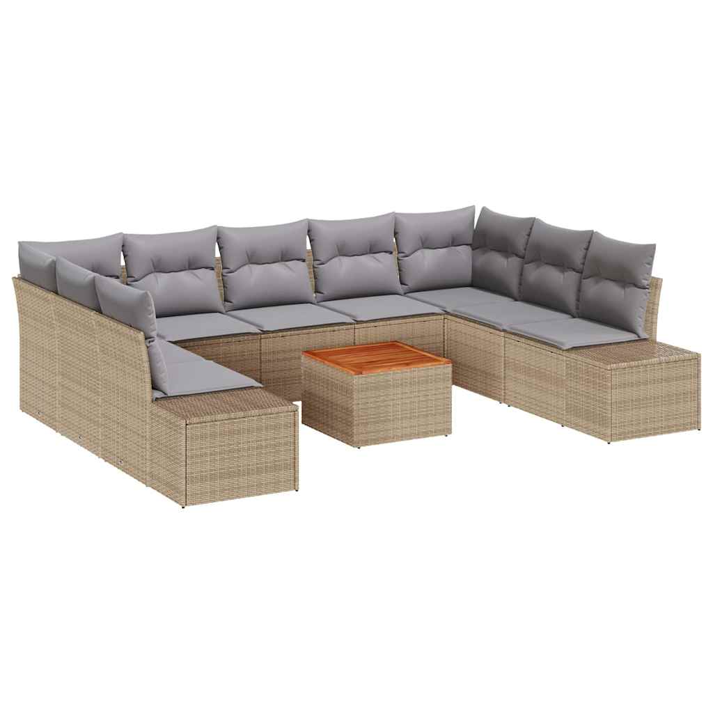 Tuinbankenset met kussen 10 pcs Beige poly rattan is nu te koop bij PeponiXL, paradijselijk wonen!