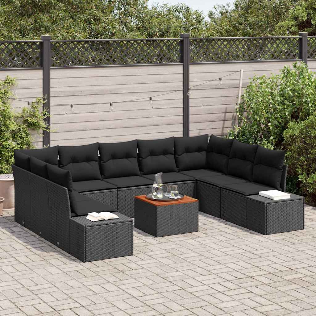 Tuinbankenset met kussen 10 pcs Zwart poly rattan is nu te koop bij PeponiXL, paradijselijk wonen!