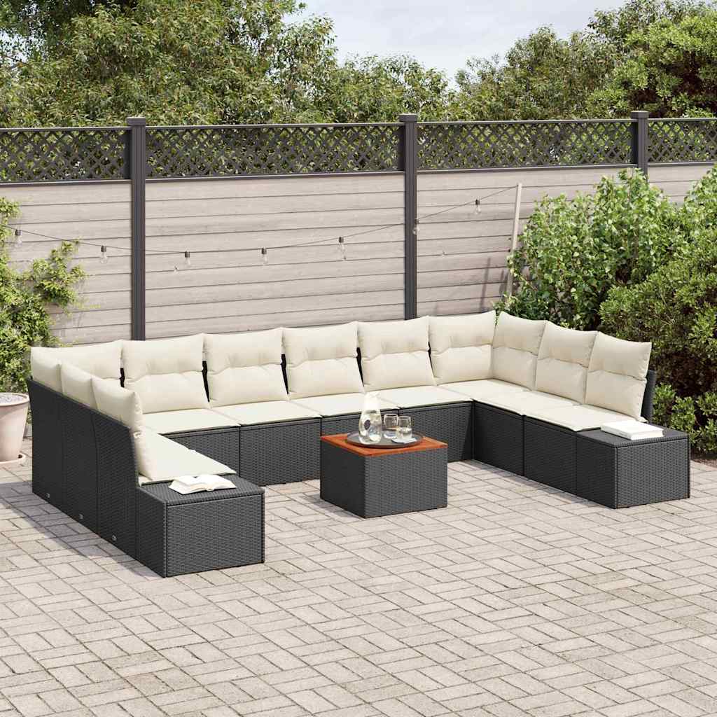 Tuinbankenset met kussen 11 pcs Zwart poly rattan is nu te koop bij PeponiXL, paradijselijk wonen!