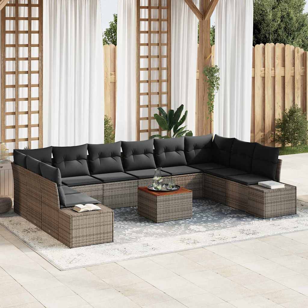Tuinbankenset met kussen 11 pcs Grijs poly rattan is nu te koop bij PeponiXL, paradijselijk wonen!