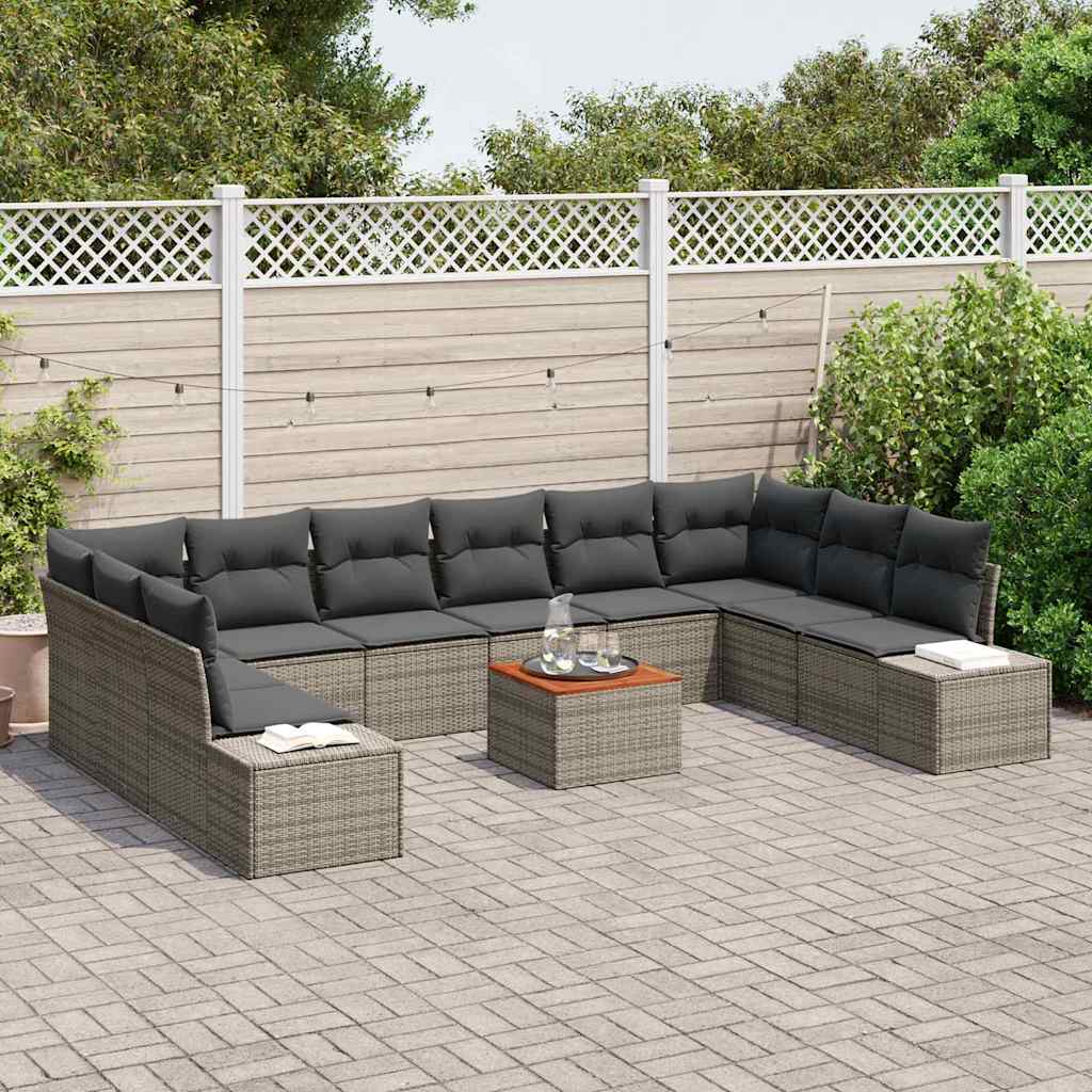 Tuinbankenset met kussen 11 pcs Grijs poly rattan is nu te koop bij PeponiXL, paradijselijk wonen!