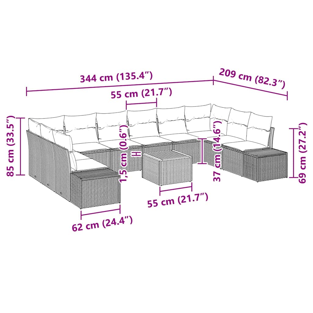 Tuinbankenset met kussen 11 pcs Grijs poly rattan is nu te koop bij PeponiXL, paradijselijk wonen!