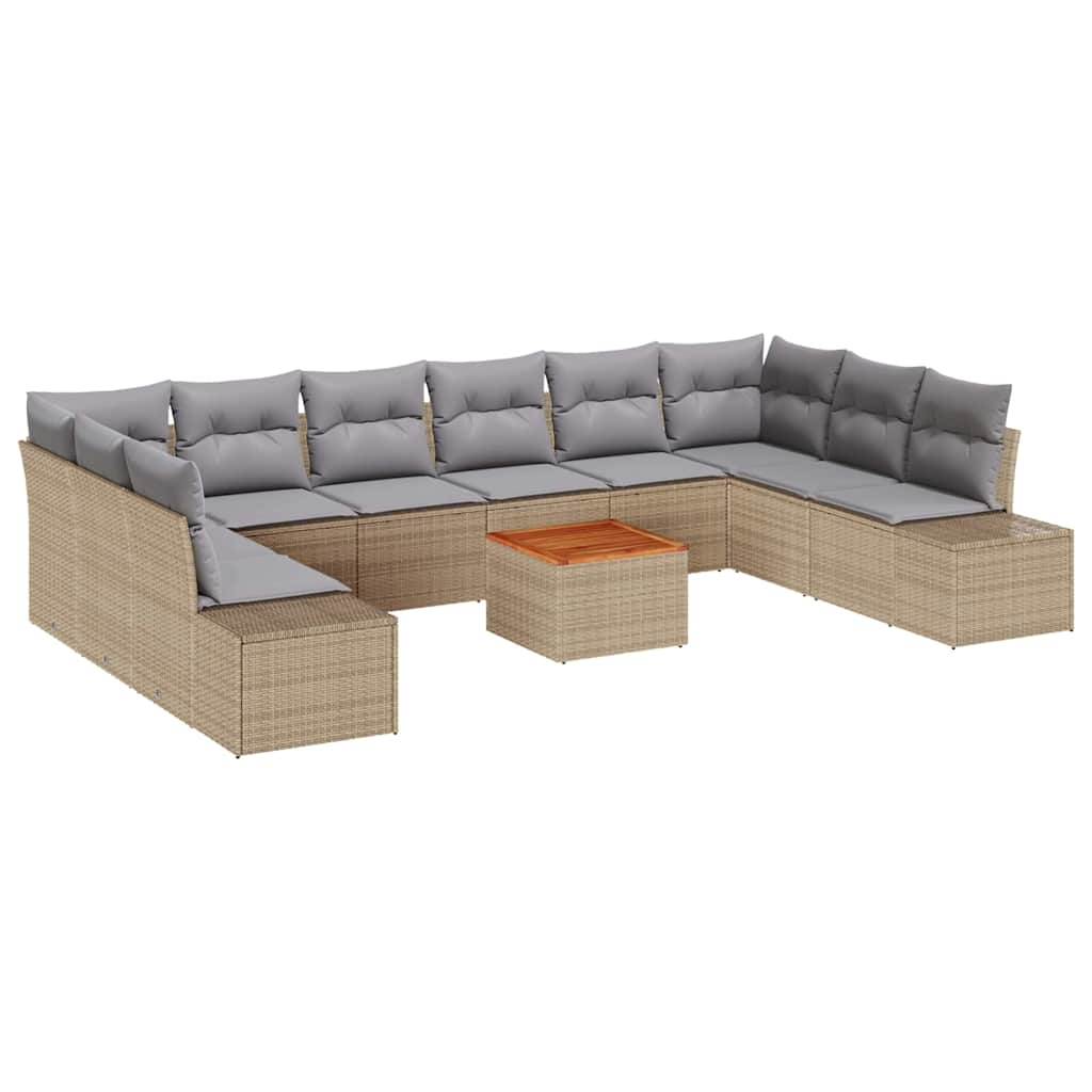 Tuinbankenset met kussen 11 pcs Beige poly rattan is nu te koop bij PeponiXL, paradijselijk wonen!