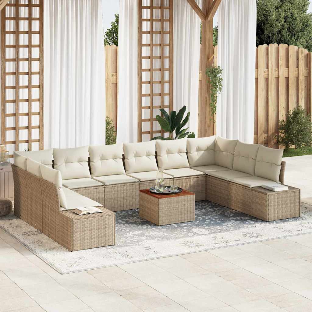 Tuinbankenset met kussen 11 pcs Beige poly rattan is nu te koop bij PeponiXL, paradijselijk wonen!