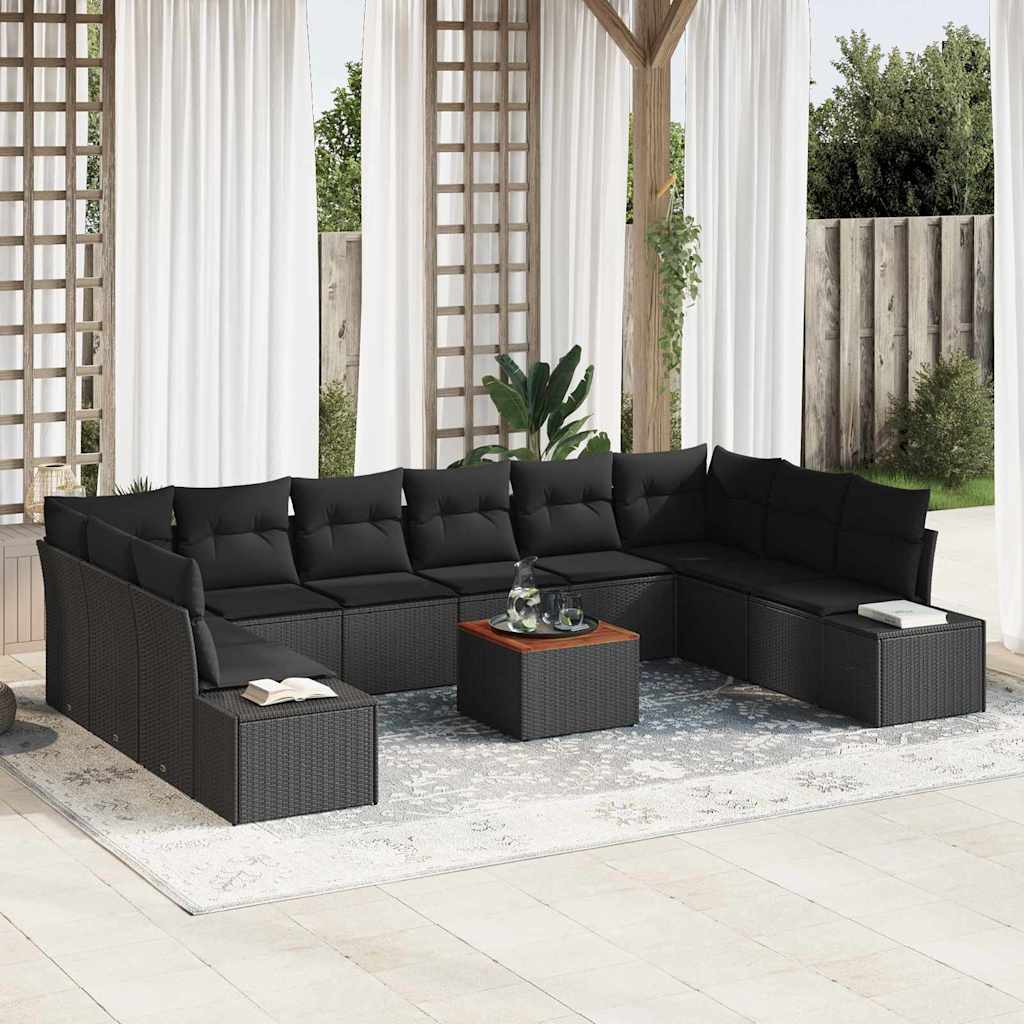 Tuinbankenset met kussen 11 pcs Zwart poly rattan is nu te koop bij PeponiXL, paradijselijk wonen!