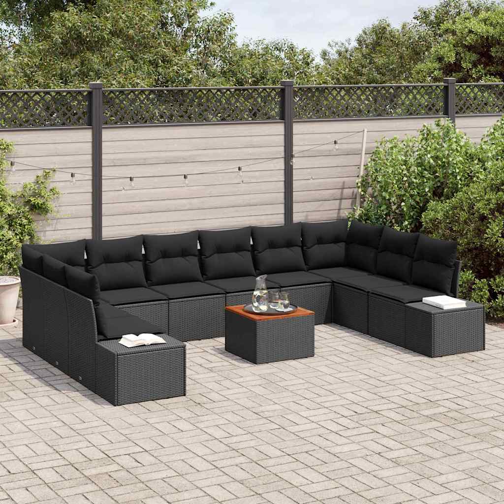 Tuinbankenset met kussen 11 pcs Zwart poly rattan is nu te koop bij PeponiXL, paradijselijk wonen!
