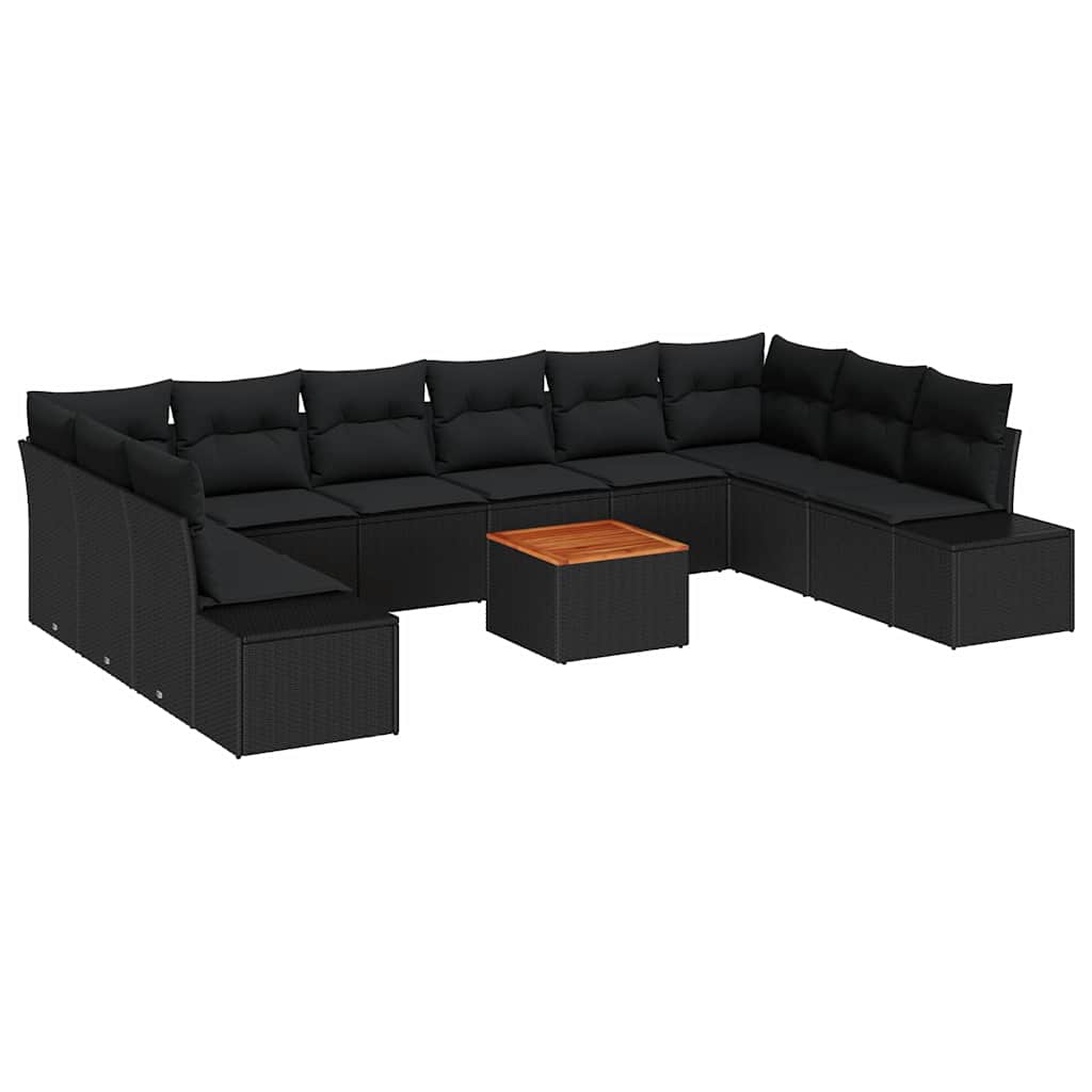 Tuinbankenset met kussen 11 pcs Zwart poly rattan is nu te koop bij PeponiXL, paradijselijk wonen!