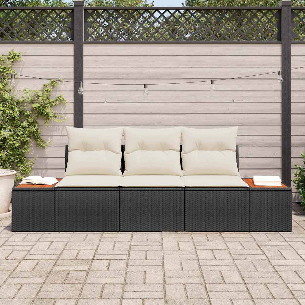 Tuin Sofa Set met kussen 3 pcs Zwart poly rattan is nu te koop bij PeponiXL, paradijselijk wonen!