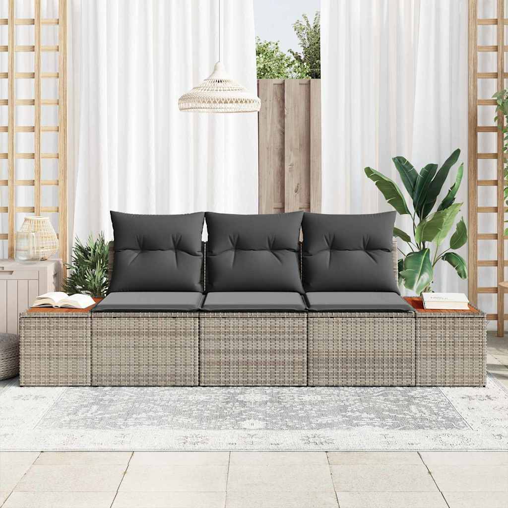 Tuin Sofa Set met kussen 3 pcs Grijs poly rattan is nu te koop bij PeponiXL, paradijselijk wonen!