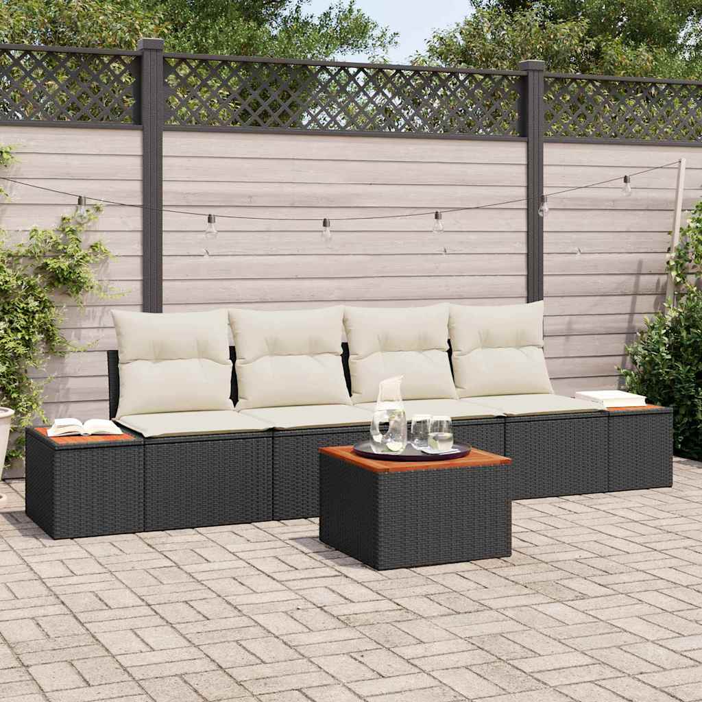 Tuinbankenset met kussen 5 pcs Zwart Poly riet is nu te koop bij PeponiXL, paradijselijk wonen!