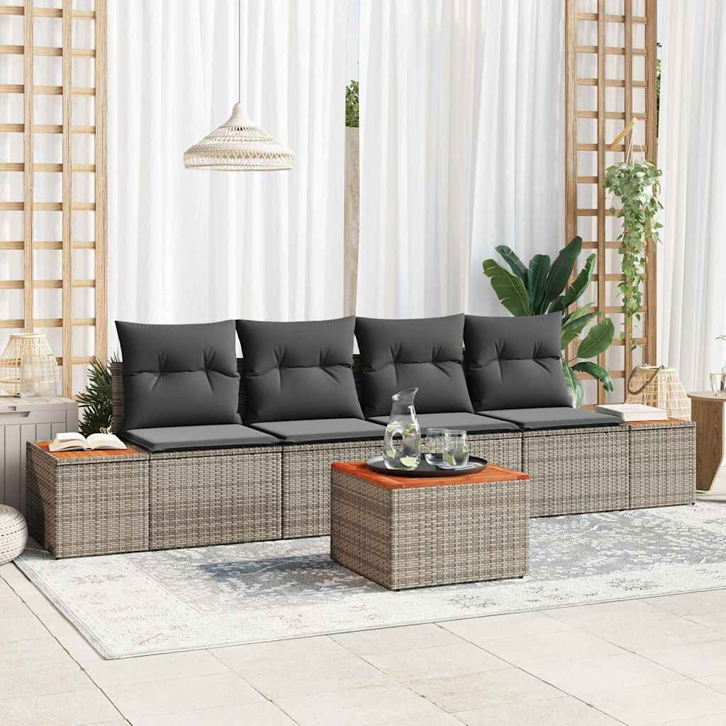 Tuinbankenset met kussen 5 pcs Grijs Poly riet is nu te koop bij PeponiXL, paradijselijk wonen!