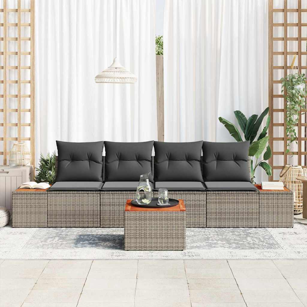 Tuinbankenset met kussen 5 pcs Grijs Poly riet is nu te koop bij PeponiXL, paradijselijk wonen!