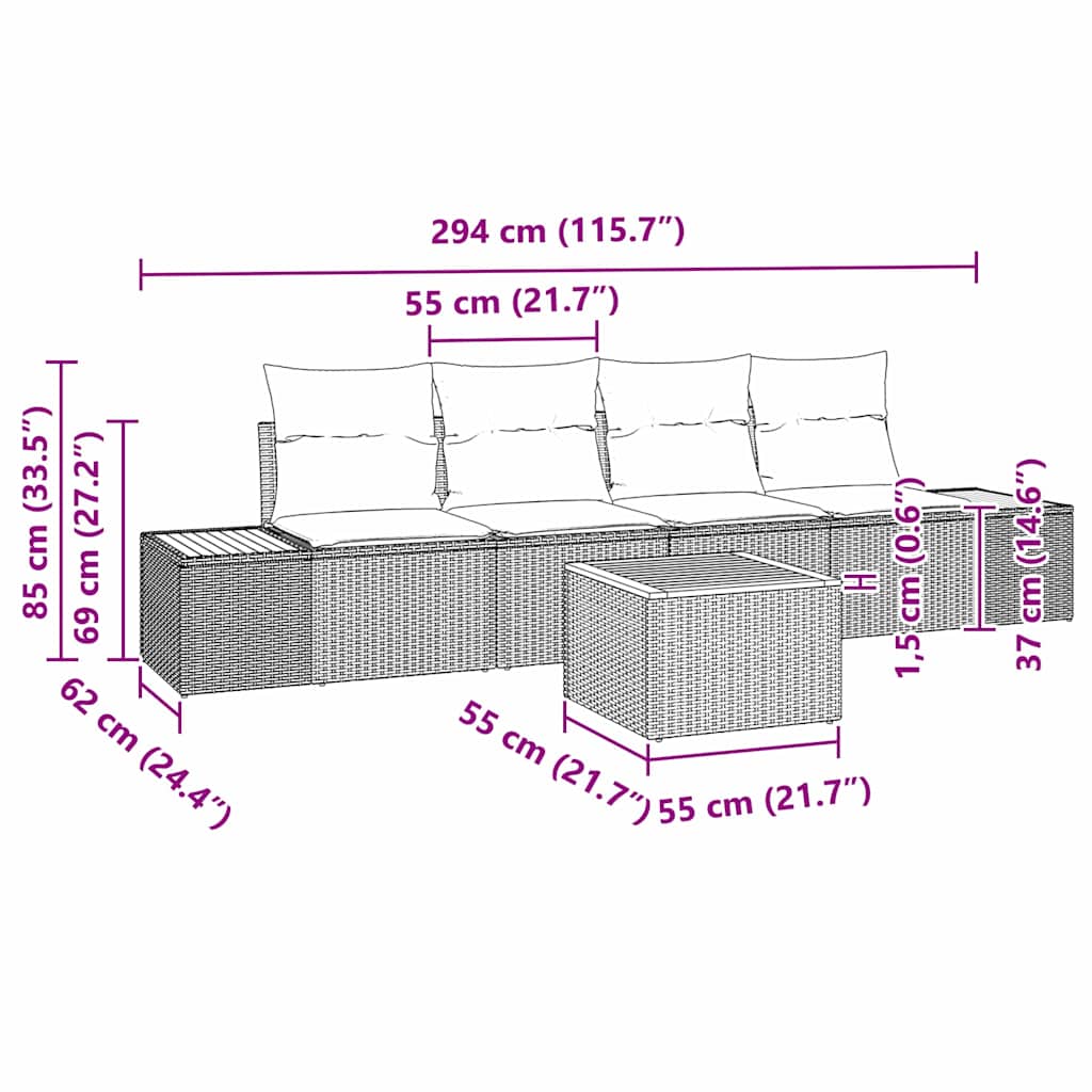 Tuinbankenset met kussen 5 pcs Grijs Poly riet is nu te koop bij PeponiXL, paradijselijk wonen!