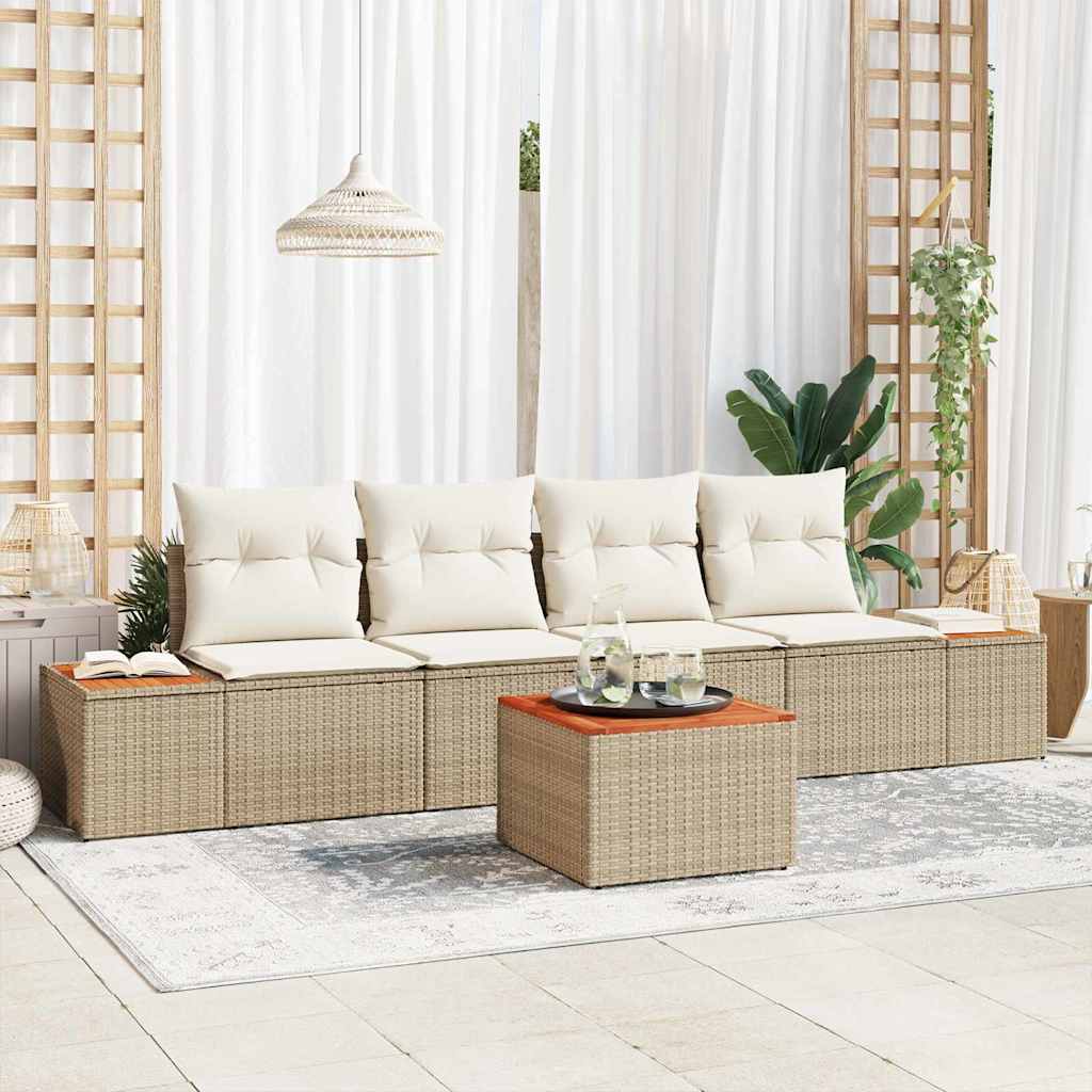 Tuinbankenset met kussen 5 pcs Beige Poly riet is nu te koop bij PeponiXL, paradijselijk wonen!