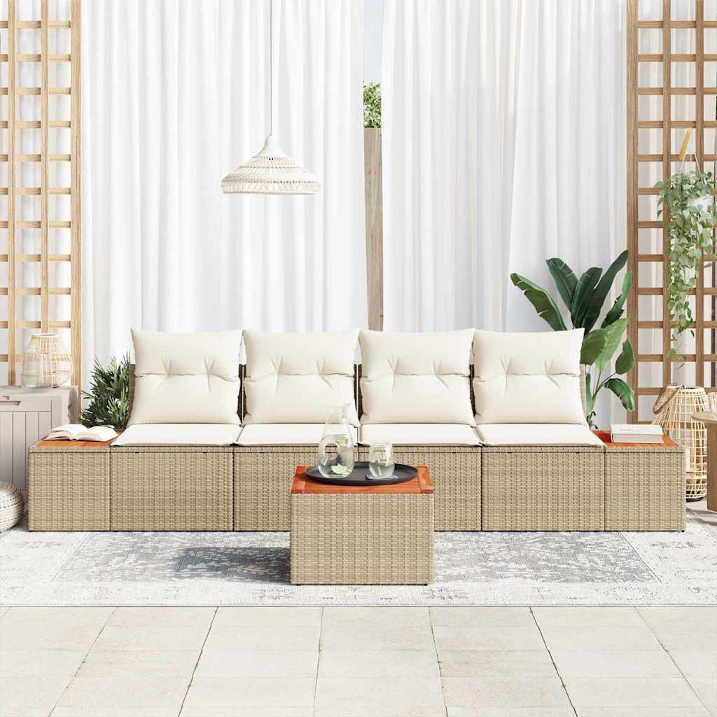 Tuinbankenset met kussen 5 pcs Beige Poly riet is nu te koop bij PeponiXL, paradijselijk wonen!