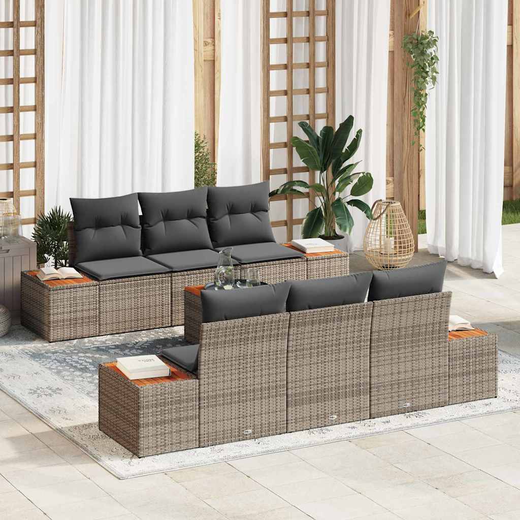 Tuinbankenset met kussen 7 pcs Grijs Poly riet is nu te koop bij PeponiXL, paradijselijk wonen!