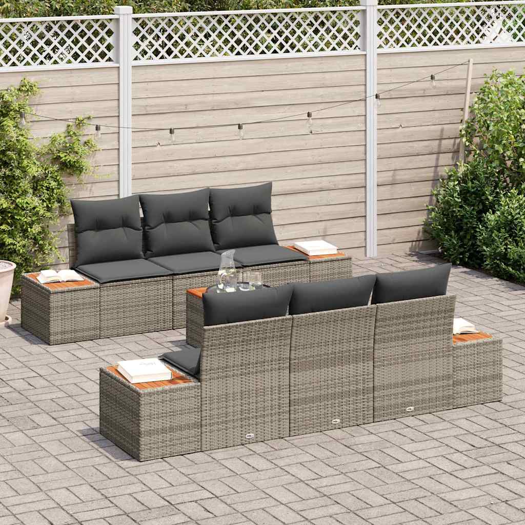 Tuinbankenset met kussen 7 pcs Grijs Poly riet is nu te koop bij PeponiXL, paradijselijk wonen!