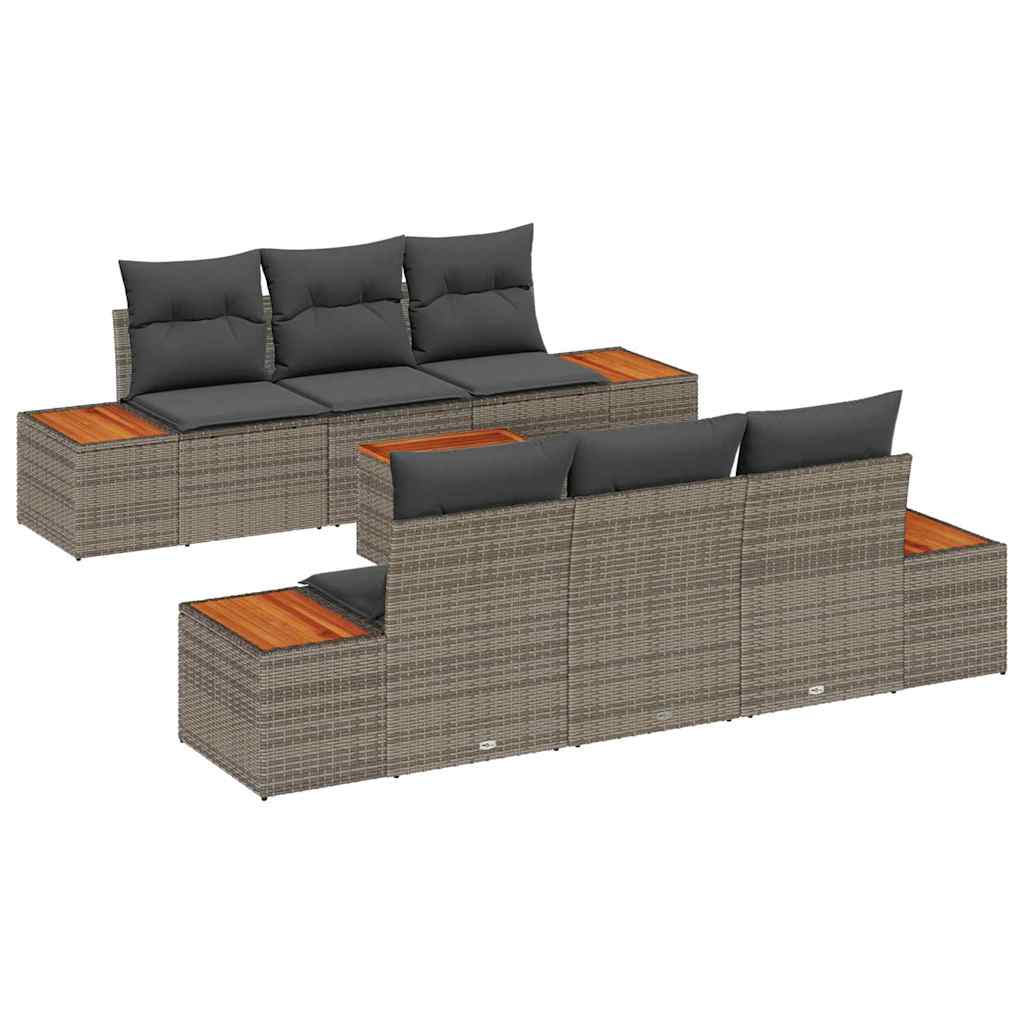 Tuinbankenset met kussen 7 pcs Grijs Poly riet is nu te koop bij PeponiXL, paradijselijk wonen!
