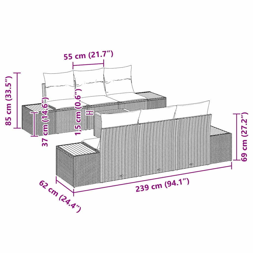 Tuinbankenset met kussen 7 pcs Grijs Poly riet is nu te koop bij PeponiXL, paradijselijk wonen!