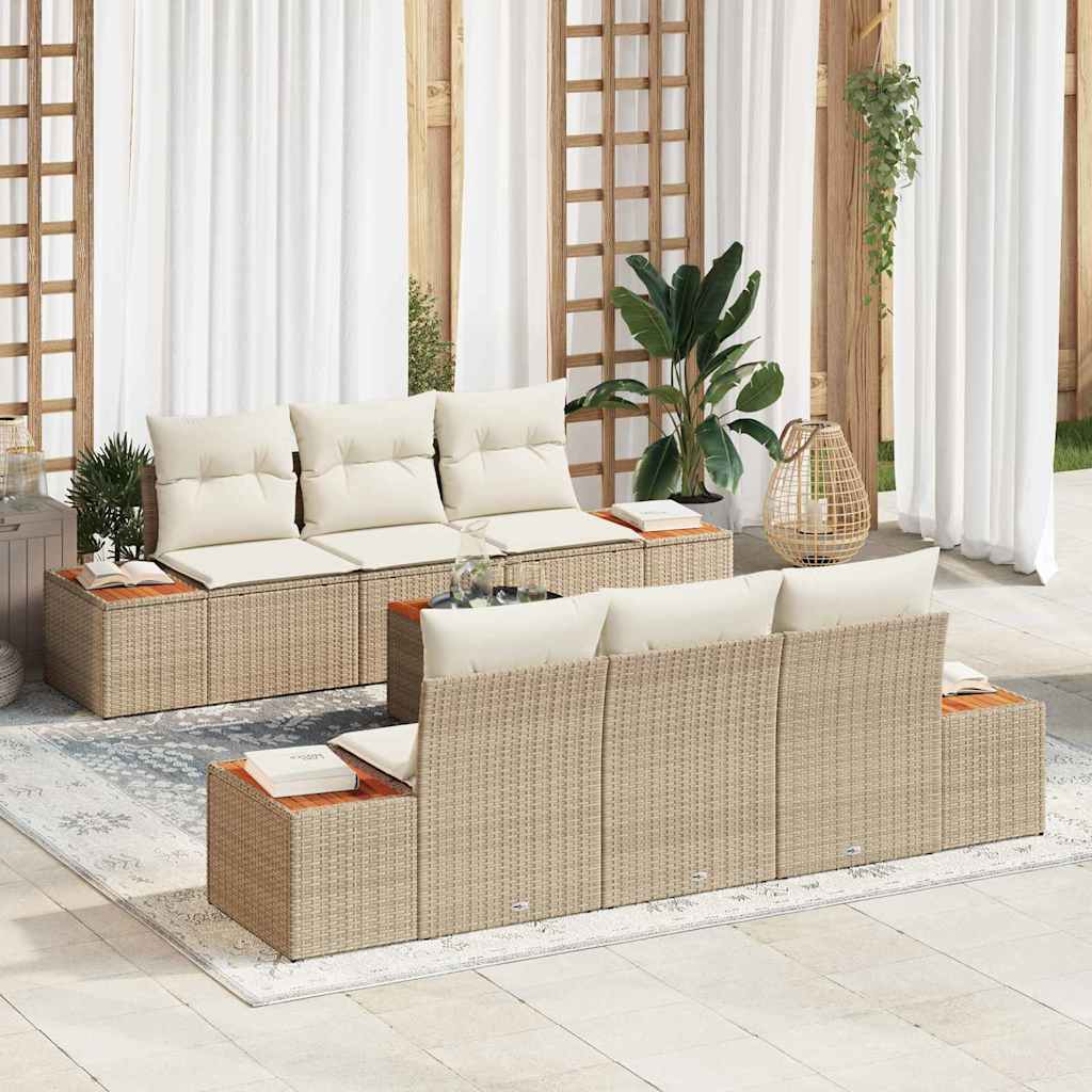 Tuinbankenset met kussen 7 pcs Beige Poly riet