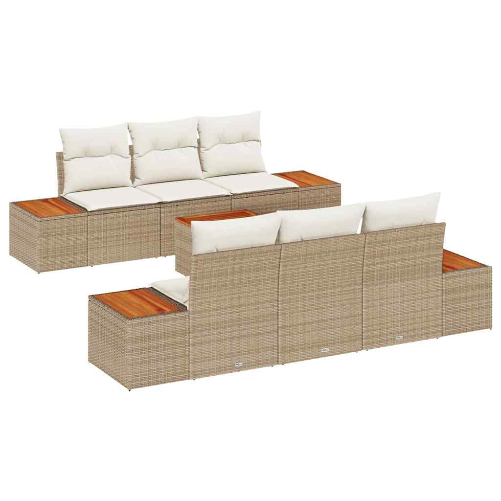 Tuinbankenset met kussen 7 pcs Beige Poly riet