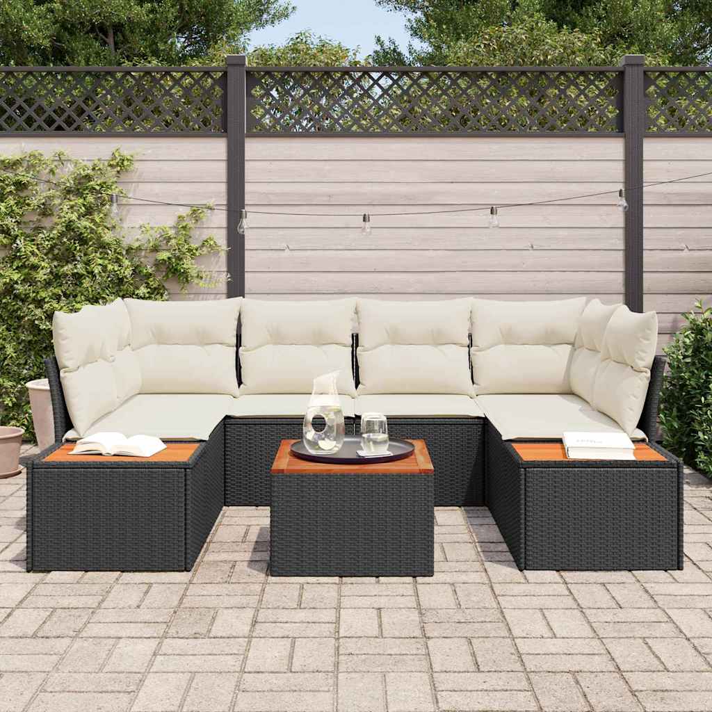Tuinbankenset met kussen 6 pcs Zwart Poly riet is nu te koop bij PeponiXL, paradijselijk wonen!
