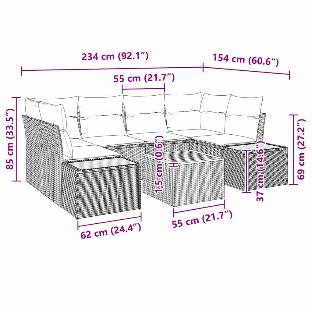 Tuinbankenset met kussen 6 pcs Grijs Poly riet is nu te koop bij PeponiXL, paradijselijk wonen!