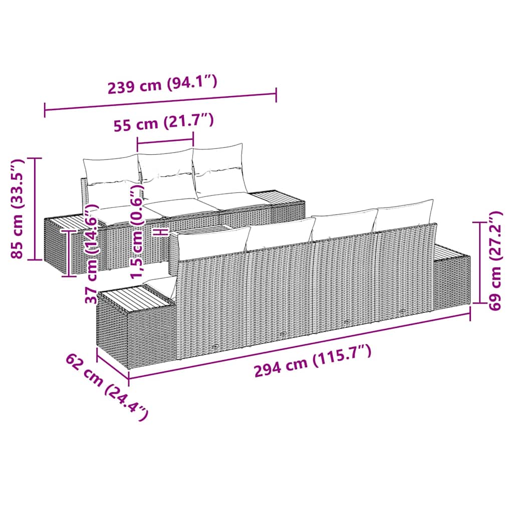 Tuinbankenset met kussen 8 pcs Grijs Poly riet is nu te koop bij PeponiXL, paradijselijk wonen!