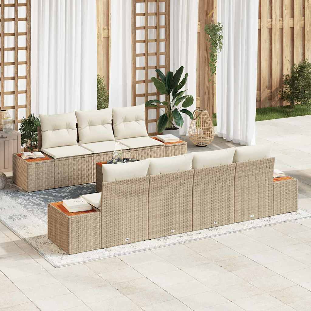 Tuinbankenset met kussen 8 pcs Beige Poly riet