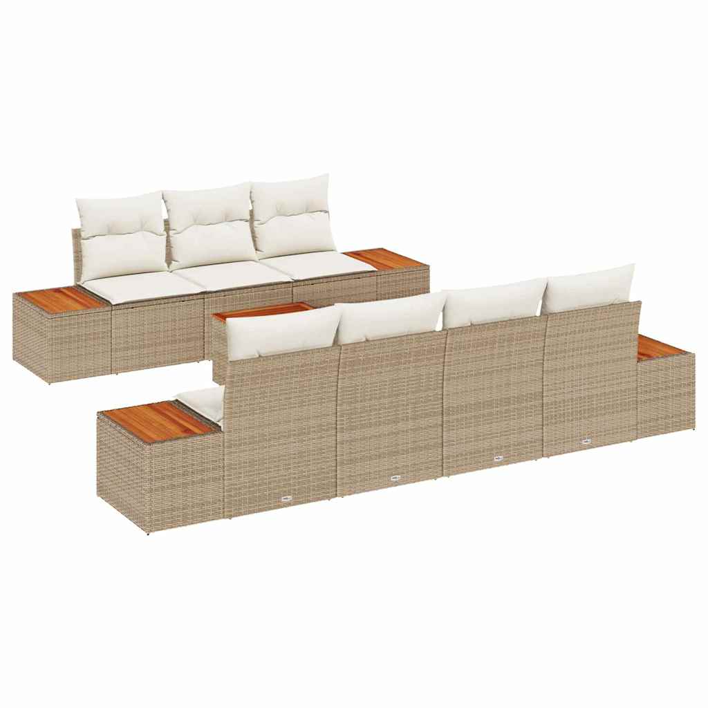 Tuinbankenset met kussen 8 pcs Beige Poly riet