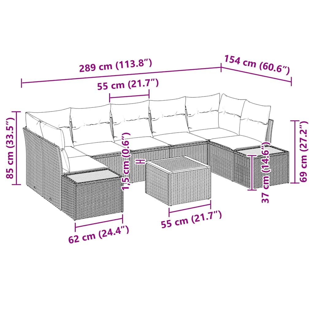 Tuinbankenset met kussen 8 pcs Beige Poly riet is nu te koop bij PeponiXL, paradijselijk wonen!