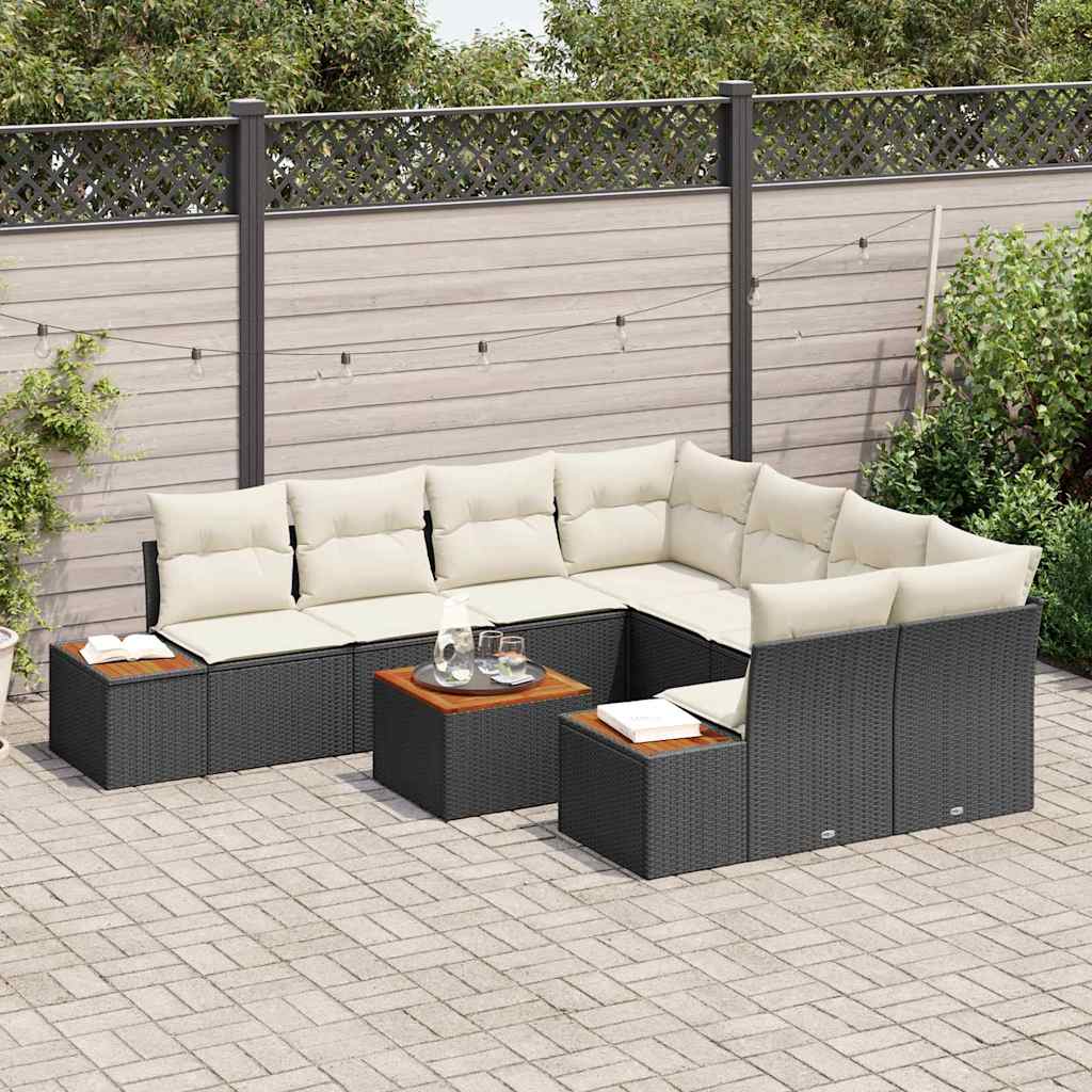 Tuinbankenset met kussen 9 pcs Zwart Poly riet is nu te koop bij PeponiXL, paradijselijk wonen!