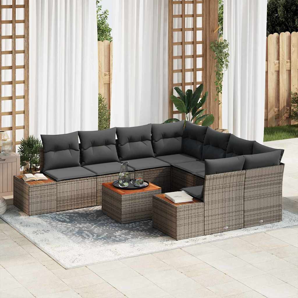 Tuinbankenset met kussen 9 pcs Grijs Poly riet is nu te koop bij PeponiXL, paradijselijk wonen!