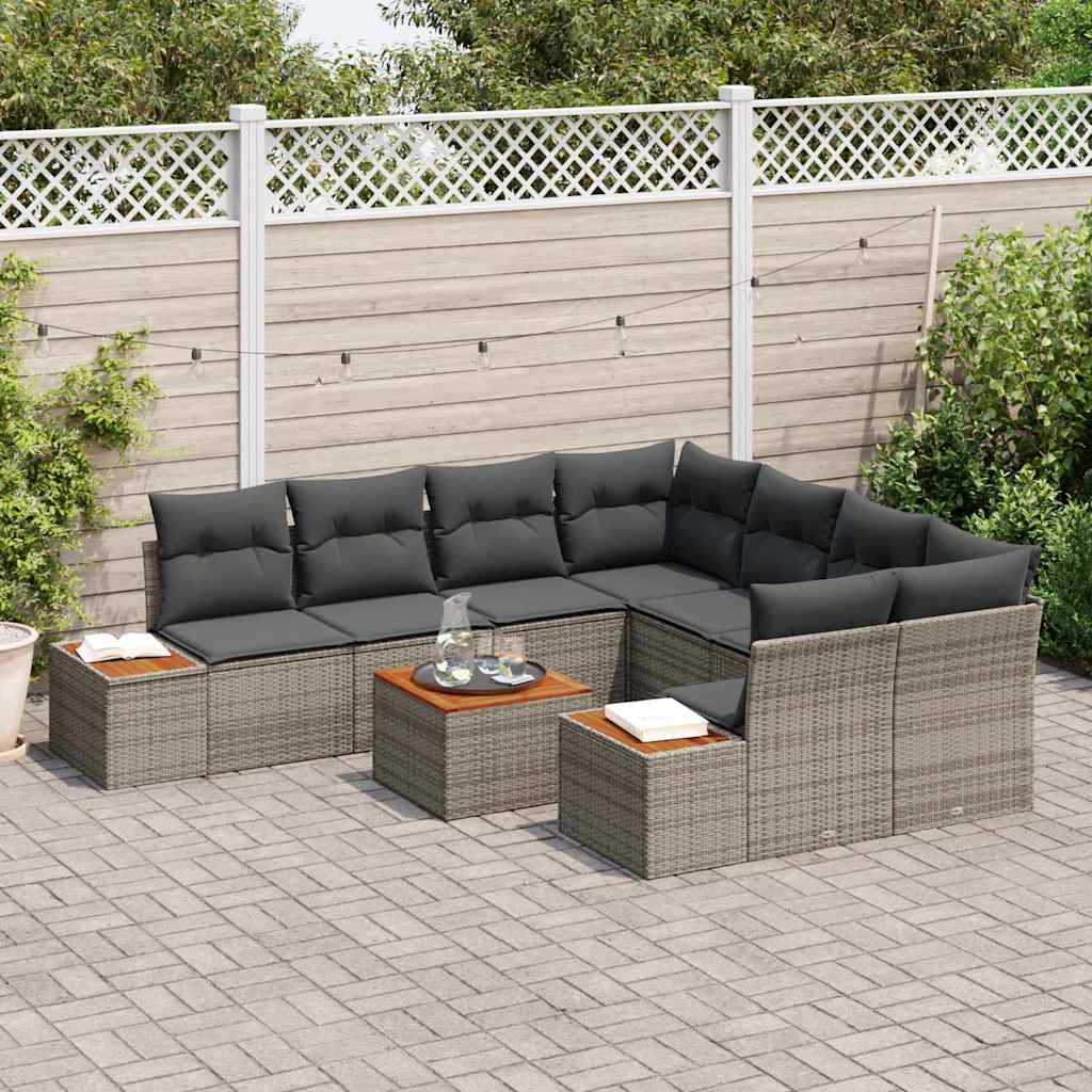 Tuinbankenset met kussen 9 pcs Grijs Poly riet is nu te koop bij PeponiXL, paradijselijk wonen!