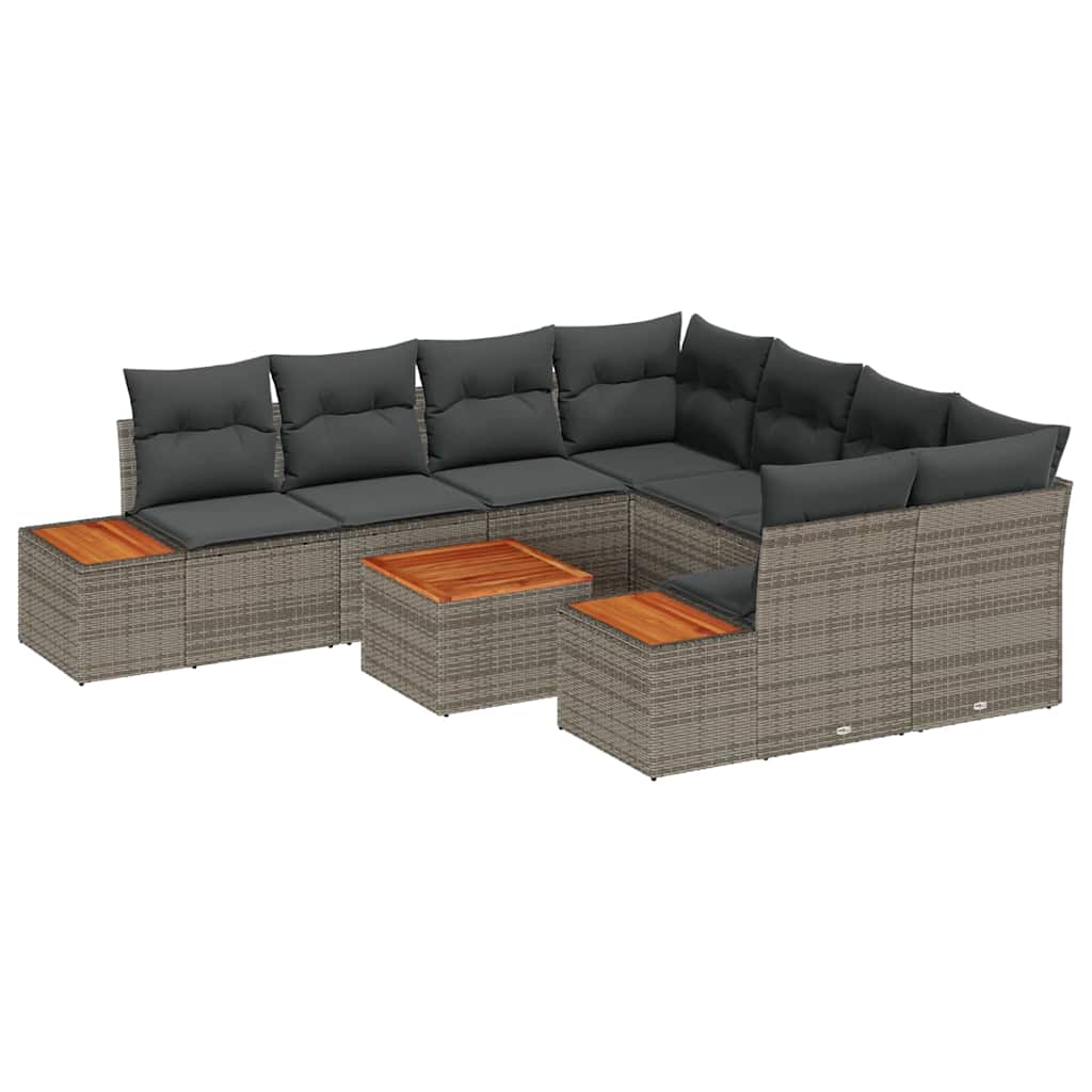 Tuinbankenset met kussen 9 pcs Grijs Poly riet is nu te koop bij PeponiXL, paradijselijk wonen!