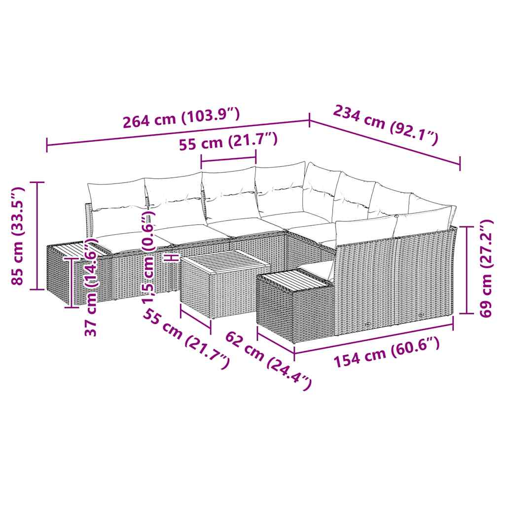Tuinbankenset met kussen 9 pcs Beige Poly riet is nu te koop bij PeponiXL, paradijselijk wonen!