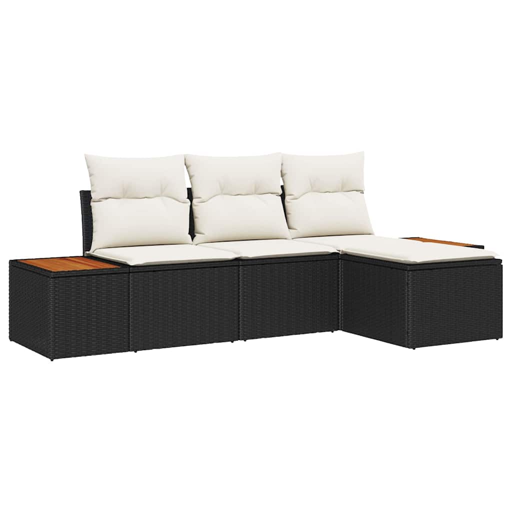 Tuin Sofa Set met kussen met kussen 4 pcs Zwart poly rattan is nu te koop bij PeponiXL, paradijselijk wonen!
