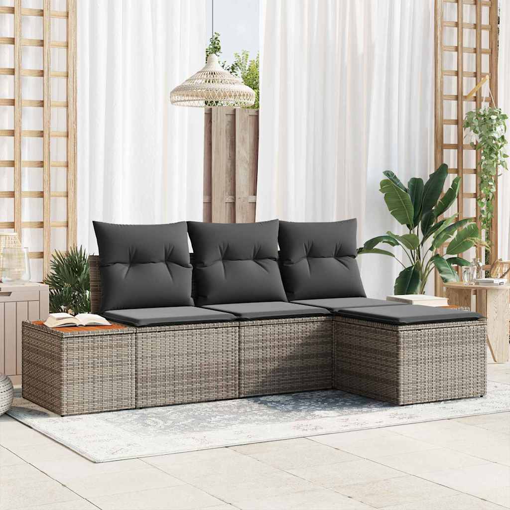 Tuin Sofa Set met kussen met kussen 4 pcs Grijs poly rattan is nu te koop bij PeponiXL, paradijselijk wonen!